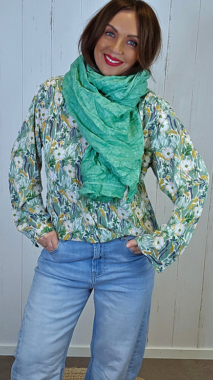 Elise blomsterbluse lys grønn