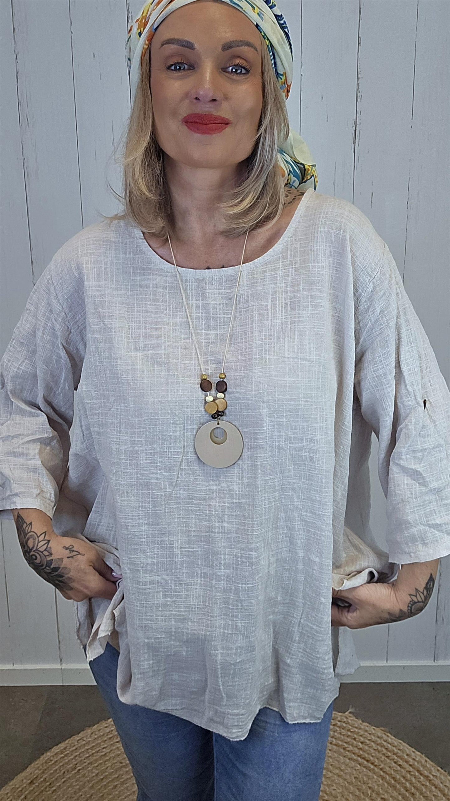 Nicky bomullstopp med smykke beige