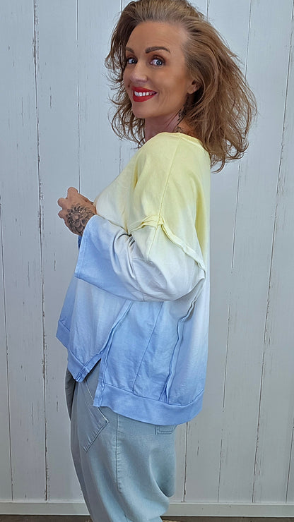 Mia ombre genser gul/blå