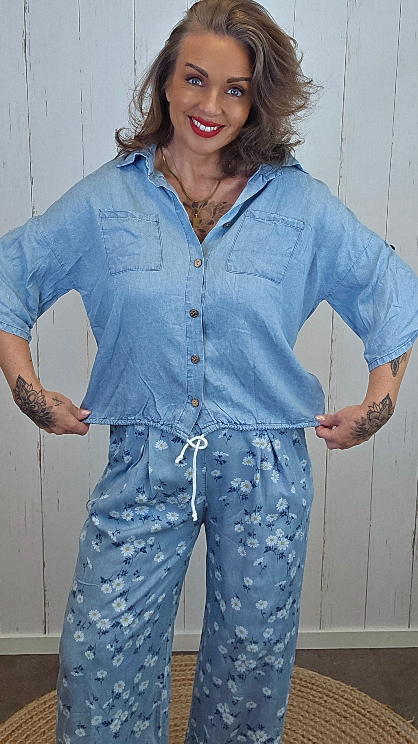 Rikke kort denimlook-skjorte