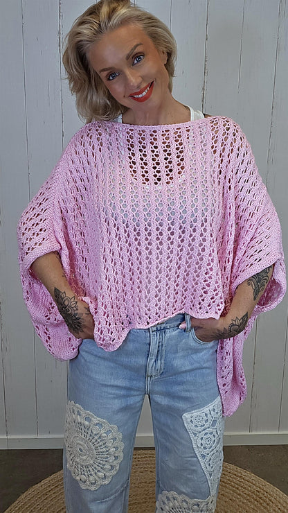 Eline Strikket Poncho Topp rosa