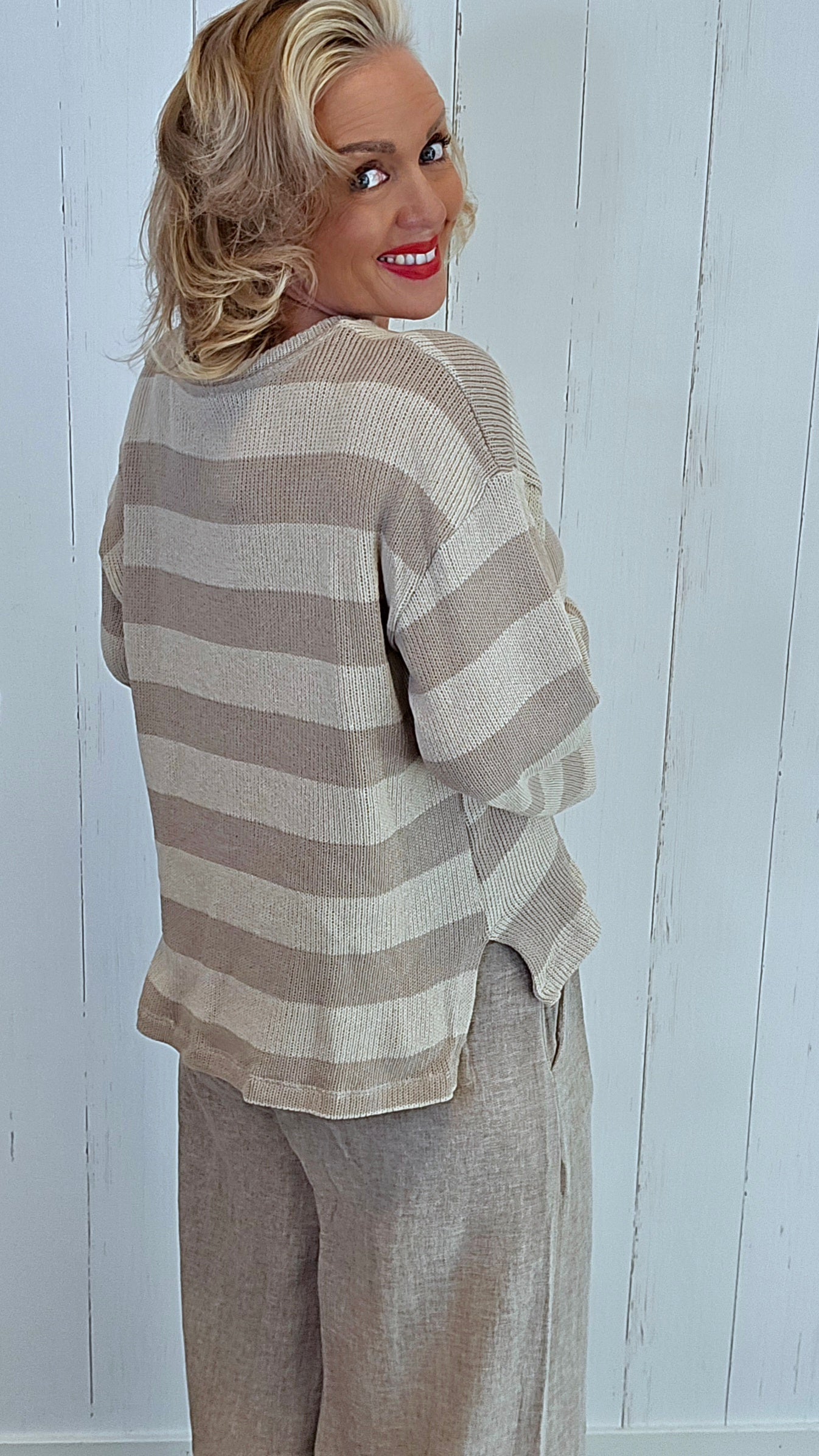 Stripet Bomullsgenser Beige