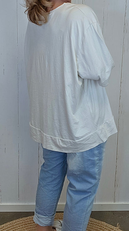 Lene topp med blondepanel beige