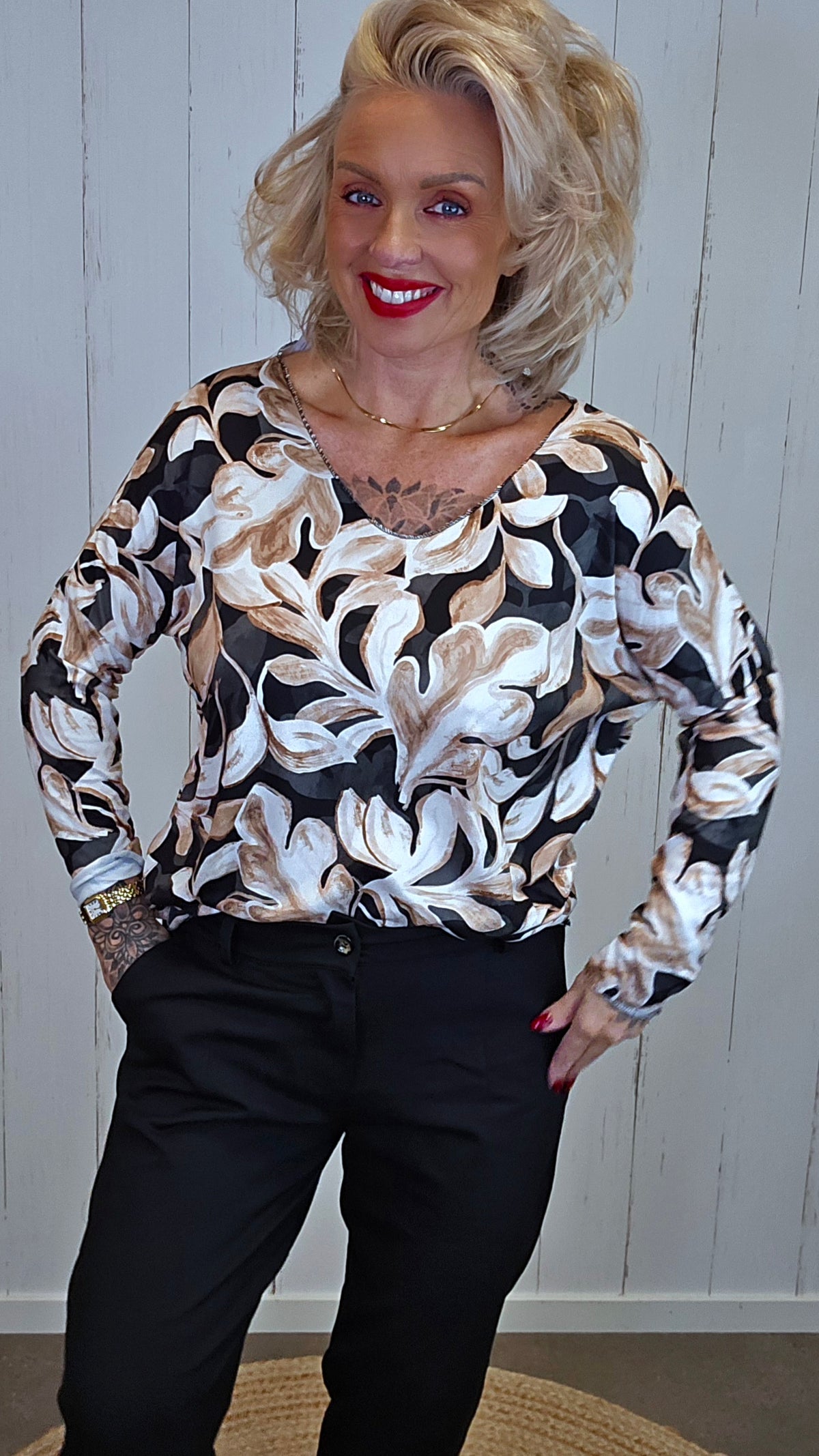 Vega topp med print Svart/Beige