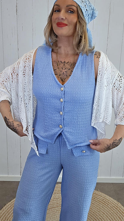 Stella strukturvest med gullknapper