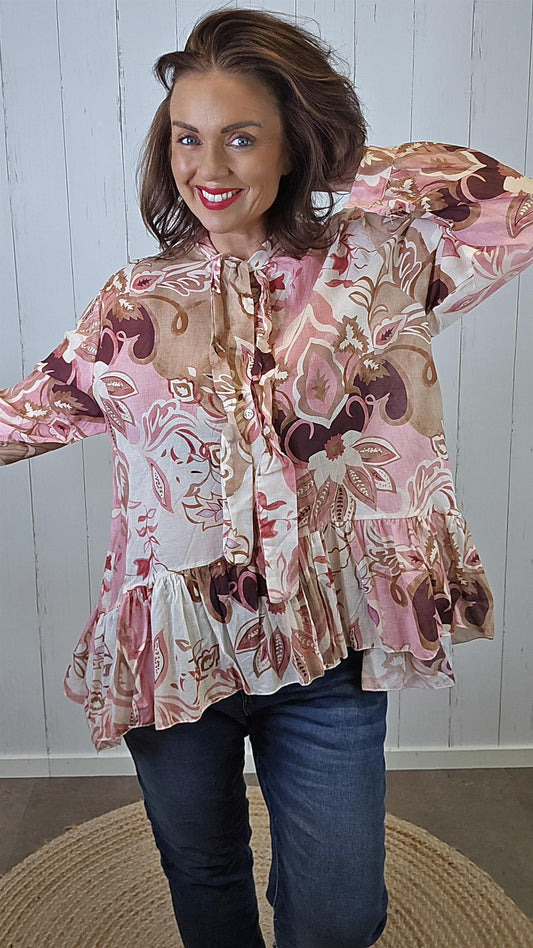 Luna Skjortebluse Rosa Brun