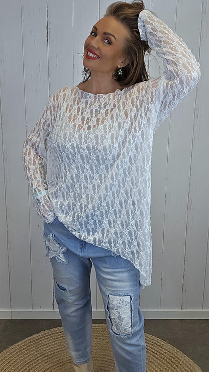 Oline blondetopp hvit