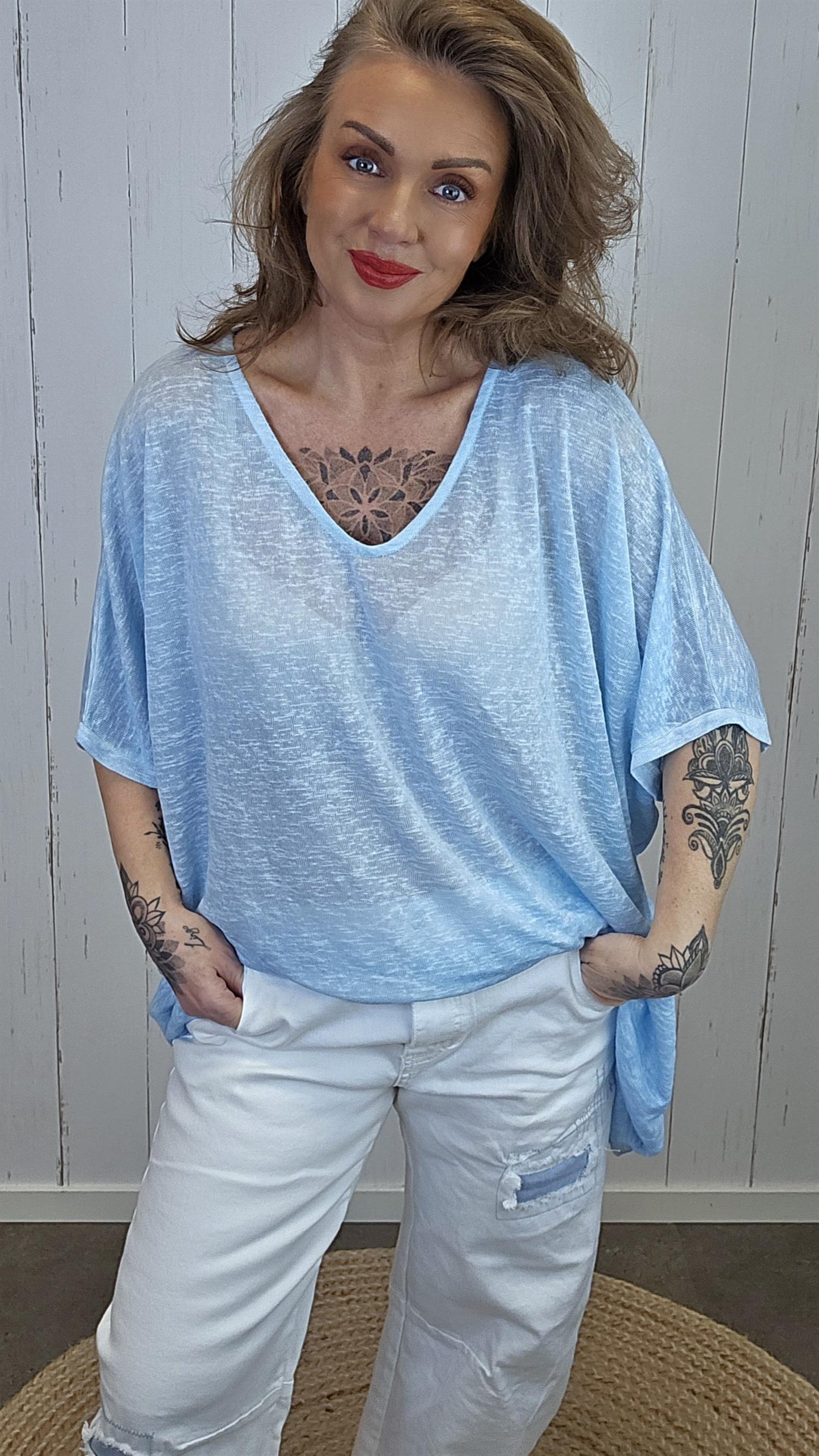 Catty oversized topp himmel blå