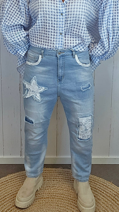 Oline blondepatch jeans lysblå