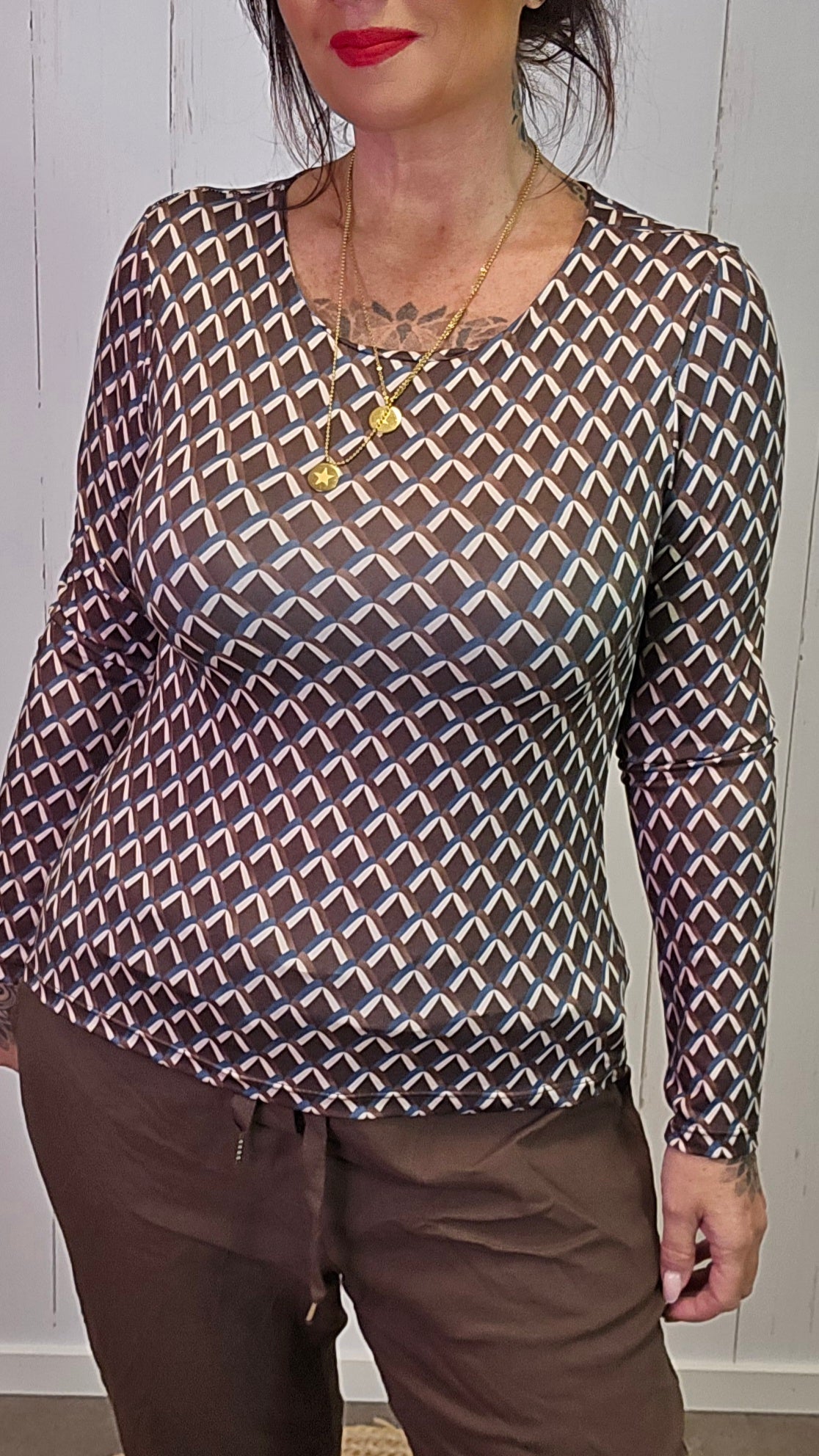 Runa mønstrete topp brun