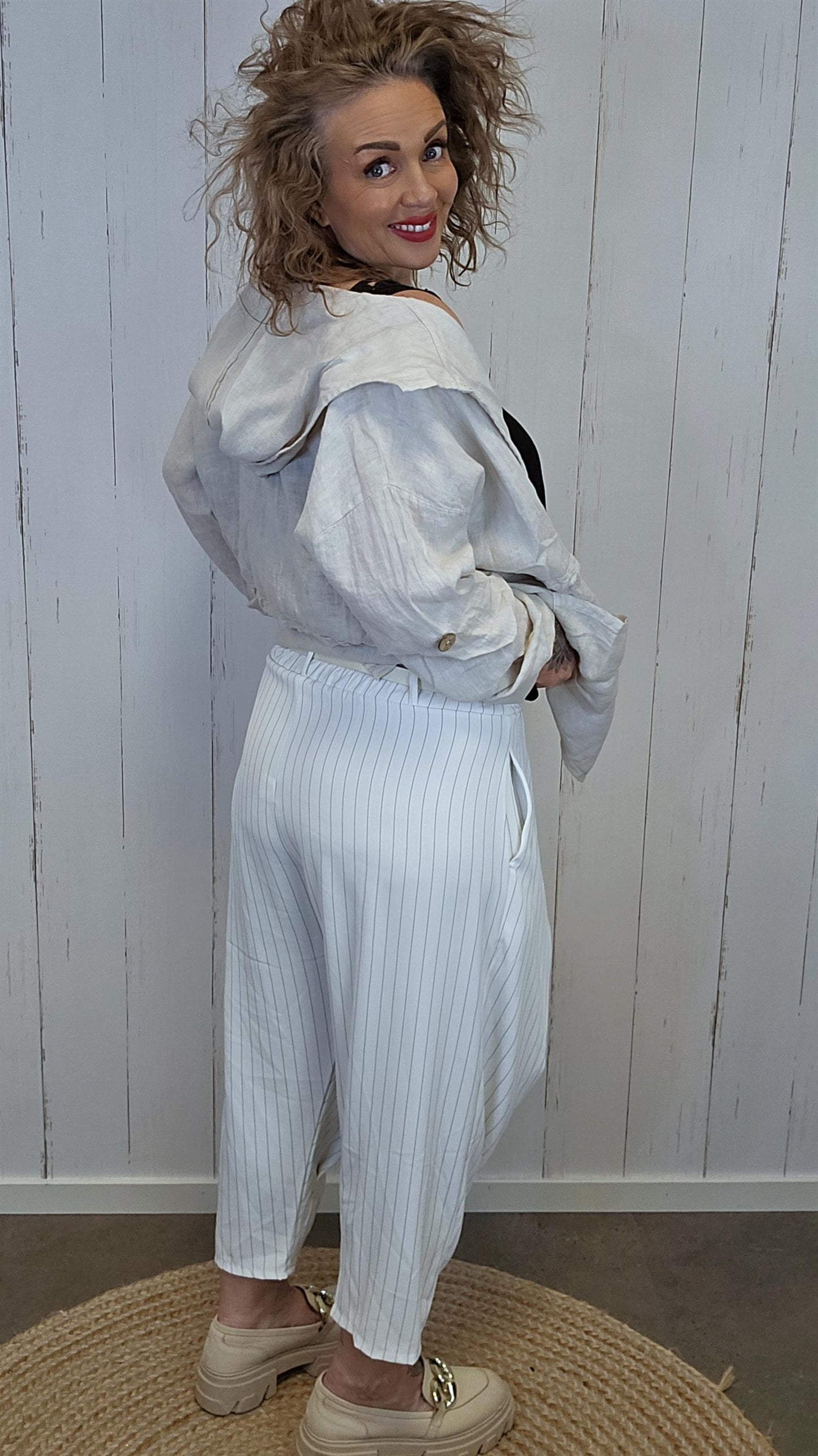 Sofie wrap bukse hvit med striper