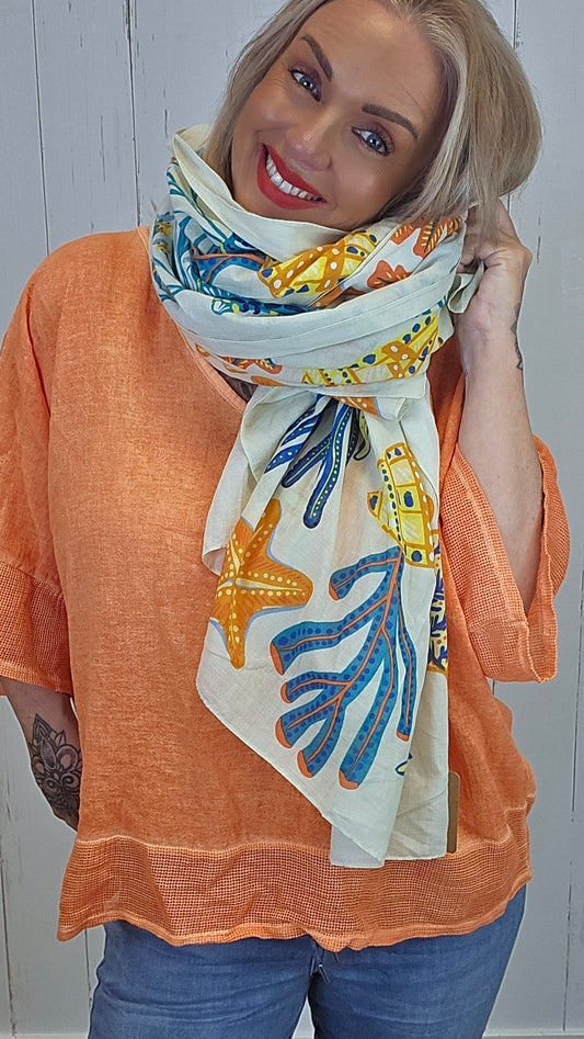 Alina skjerf beige med orange