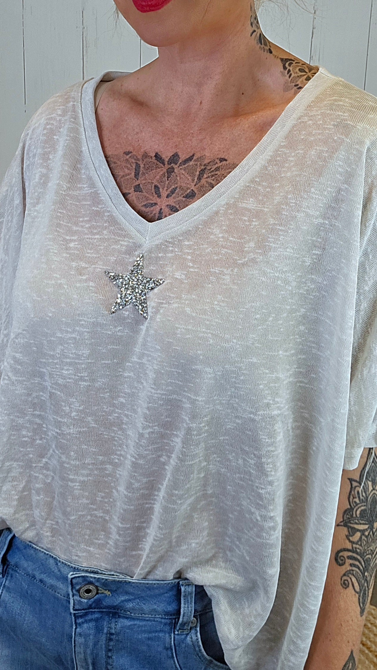 Oversized stjerne topp beige