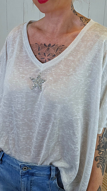 Oversized stjerne topp beige