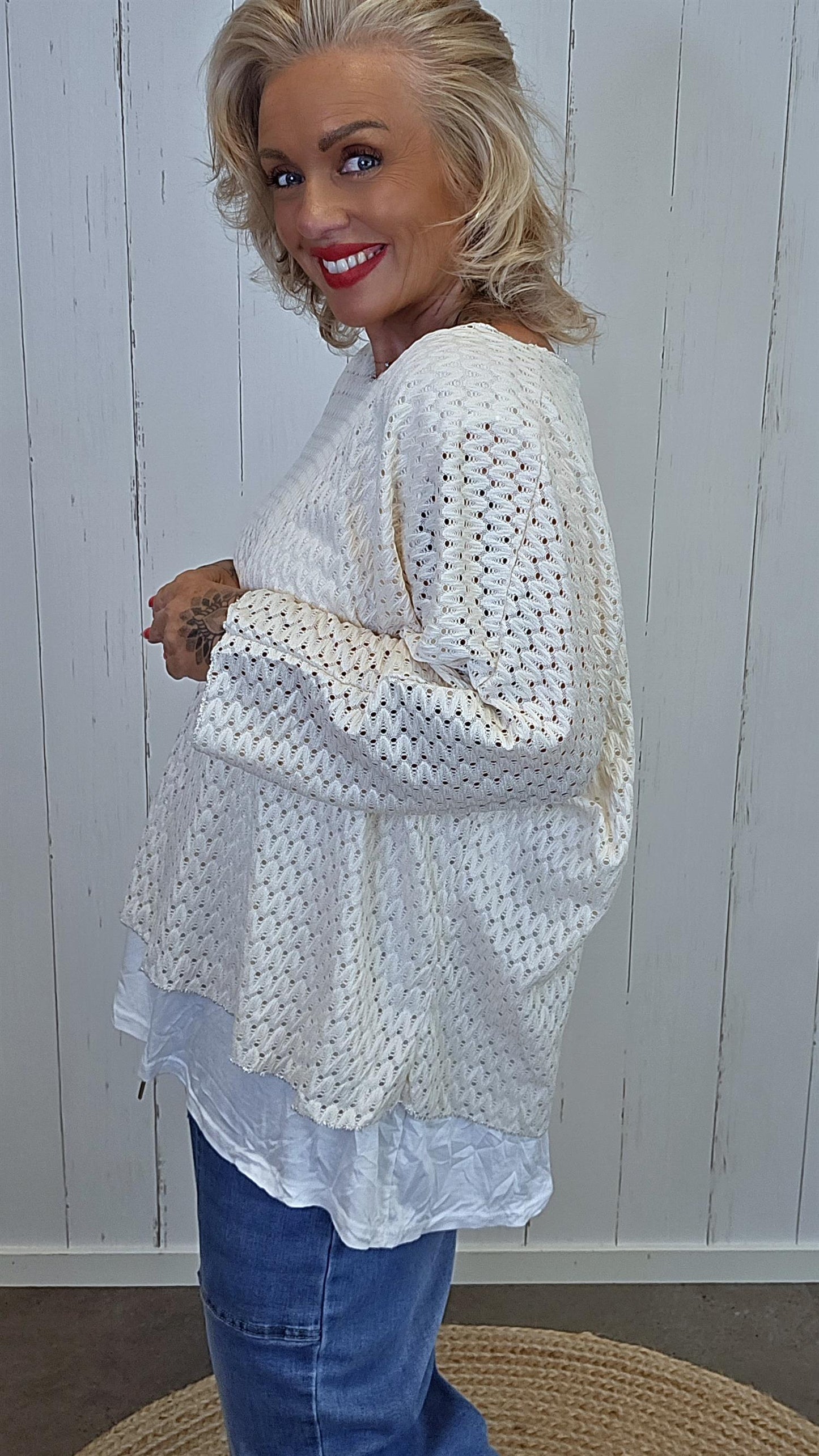 Strikket topp med Innersinglet beige