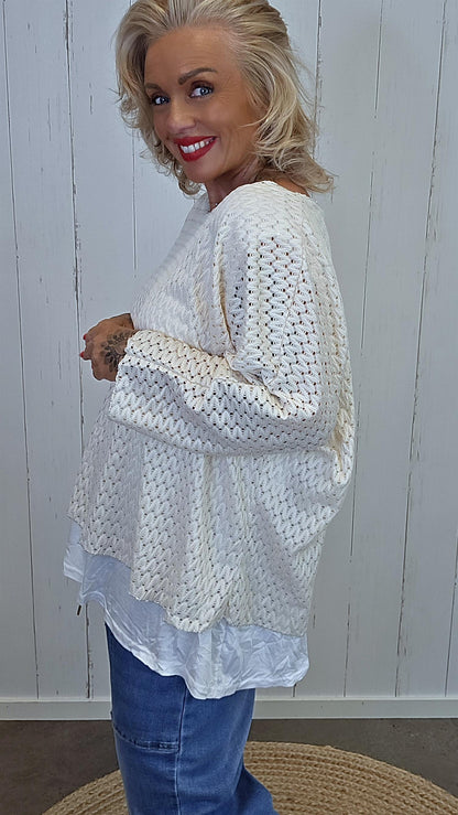 Strikket topp med Innersinglet beige