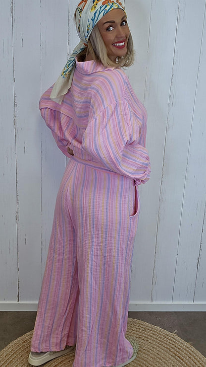 Annie bukse med striper rosa