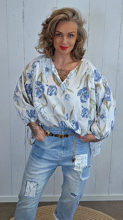 Vanessa bluse blomster blå