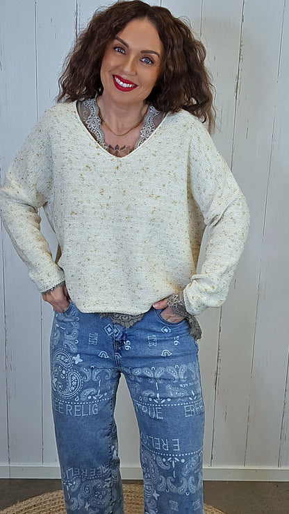 Elina strikkegenser med V-hals