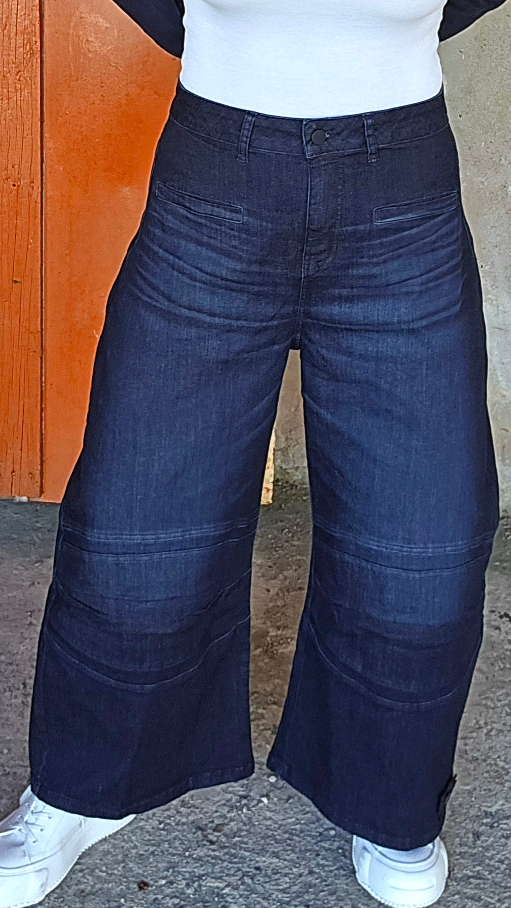 Bubble cut jeans mørkblå