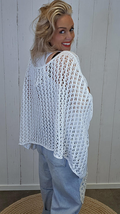 Eline Strikket Poncho Topp hvit