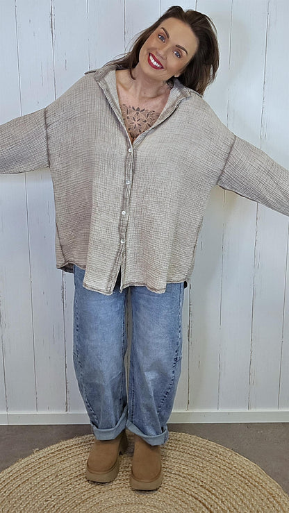 Alma Vaffletskjorte Taupe