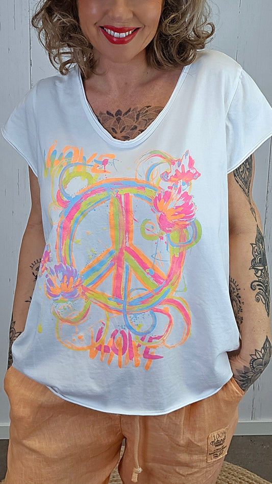 Bella t-skjorte peace hvit