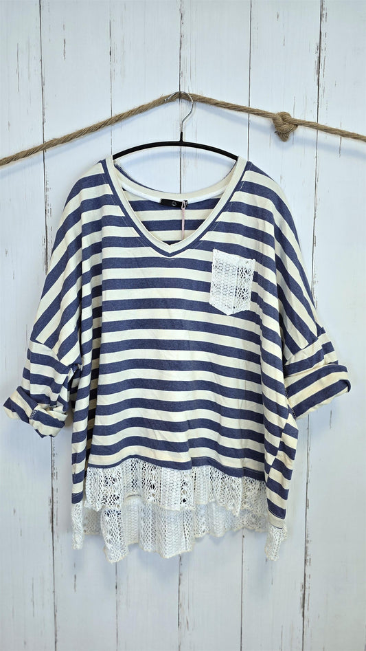 Cecilie stripet topp denimblå