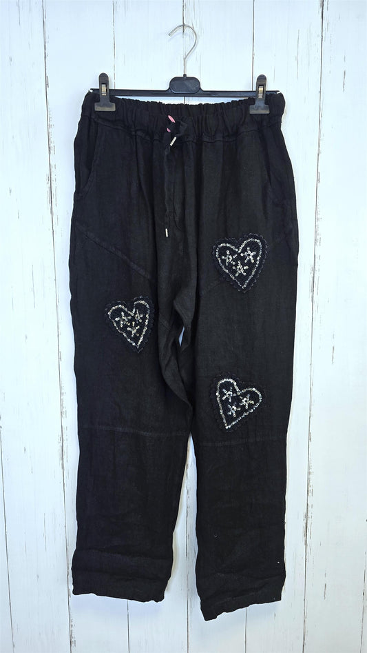 Ally linbukse med paljetthjerter Svart