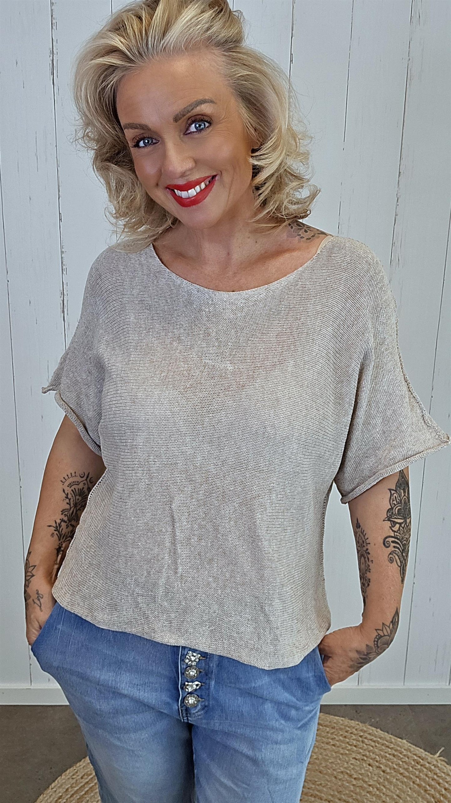 Julie Strikket Bomullstopp taupe