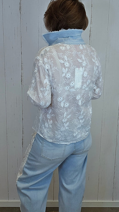 Amanda blondeskjorte hvit/blå