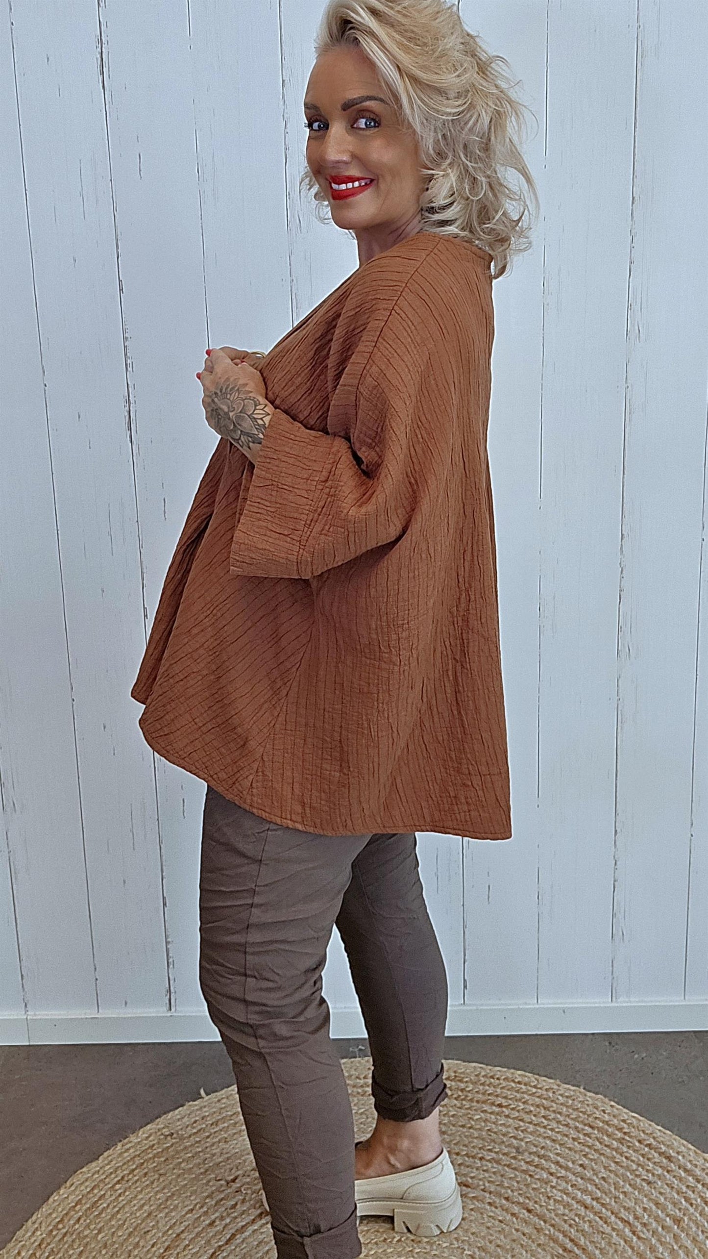 Belinda asymmetrisk jakke terracotta