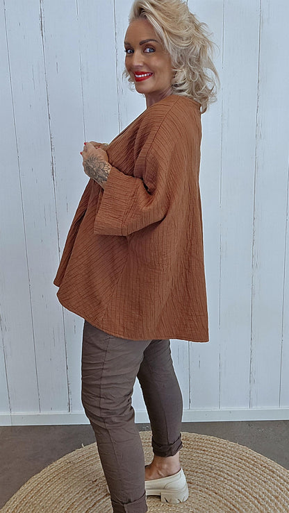 Belinda asymmetrisk jakke terracotta