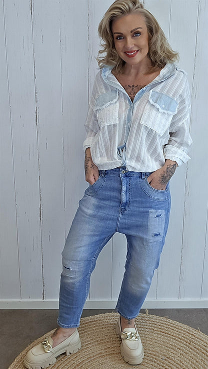 Stine skjorte med denimdetaljer