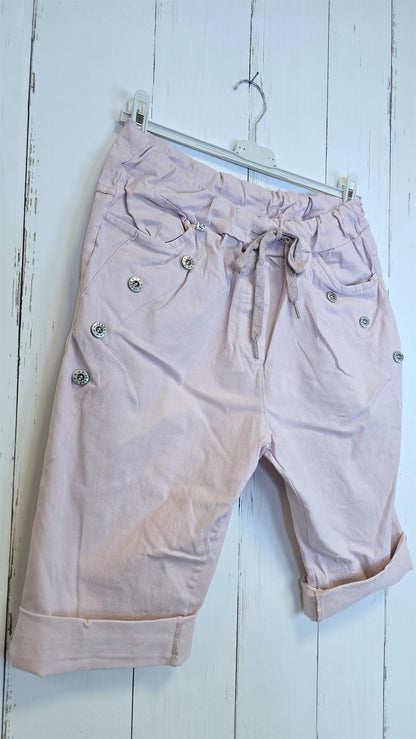 Shorts med knapper og knyting lys rosa