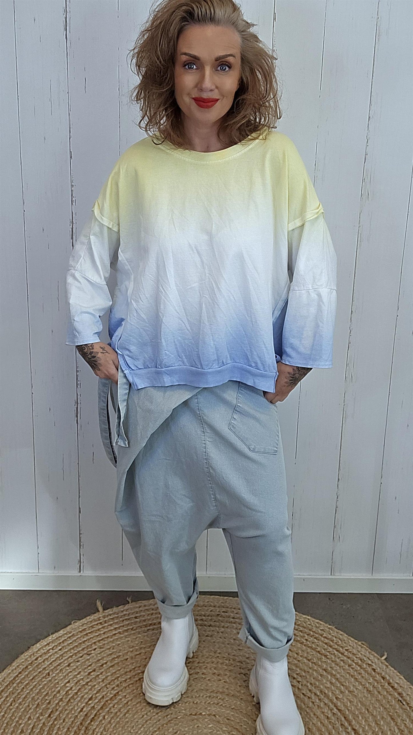 Mia ombre genser gul/blå