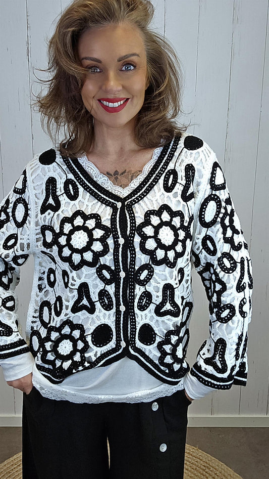 Miriam crochet jakke svart/hvit
