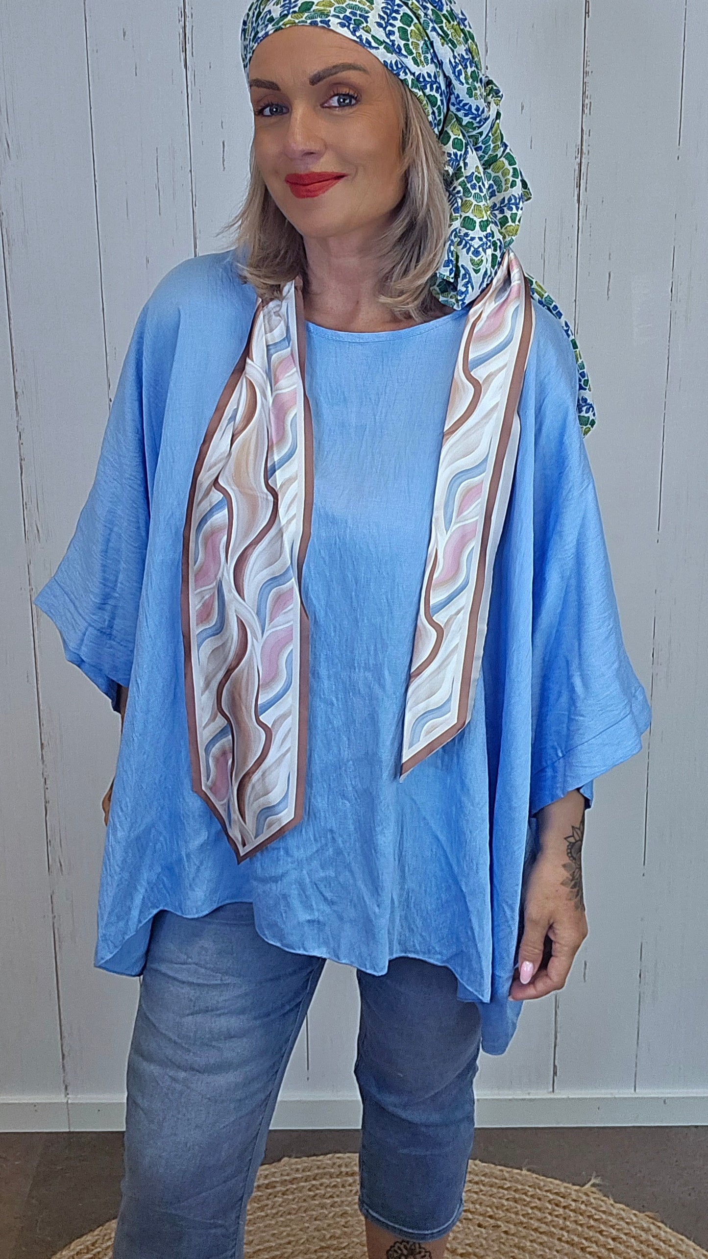 Poncho topp med skjerf blå