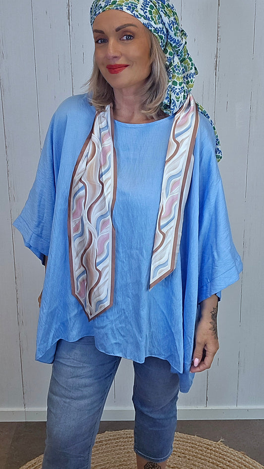 Poncho topp med skjerf blå