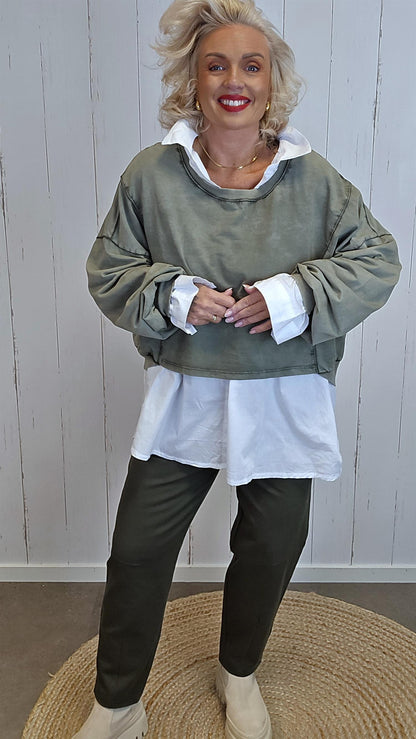 Elodie oversized genser med båthals kaki