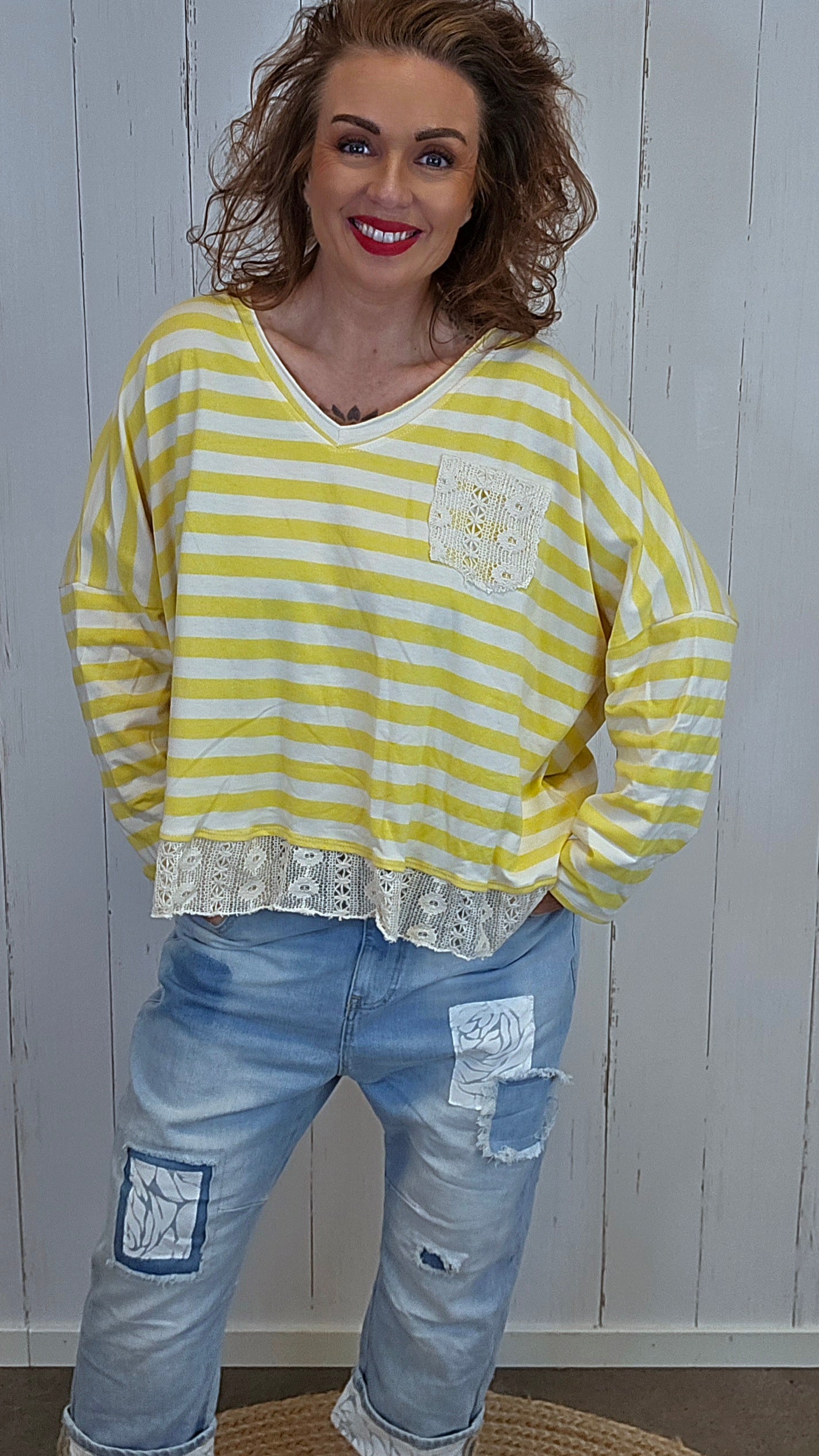 Cecilie stripet topp gul