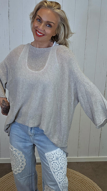 Selma Strikket Bomullstopp taupe