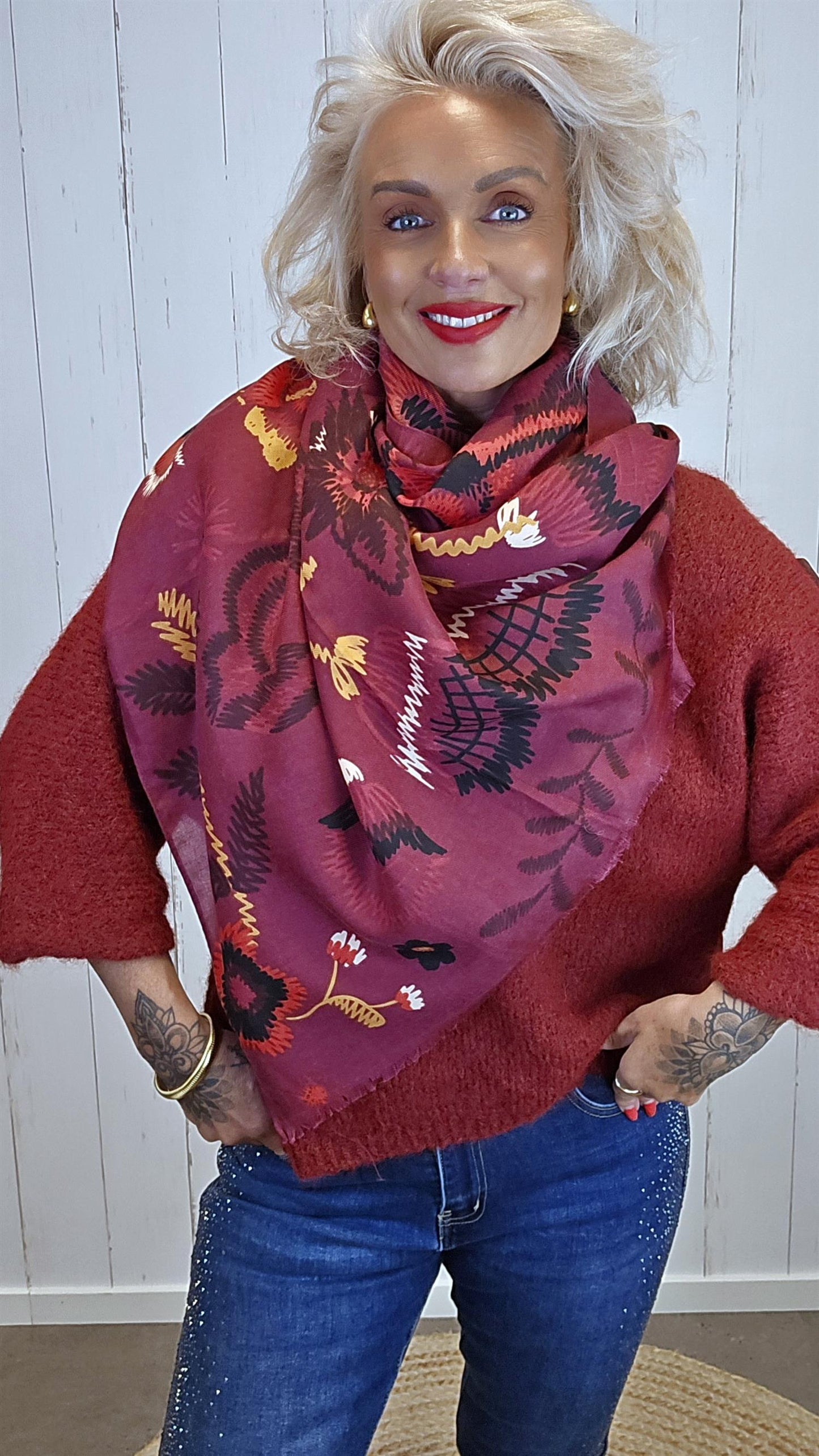 Hellen skjerf burgunder