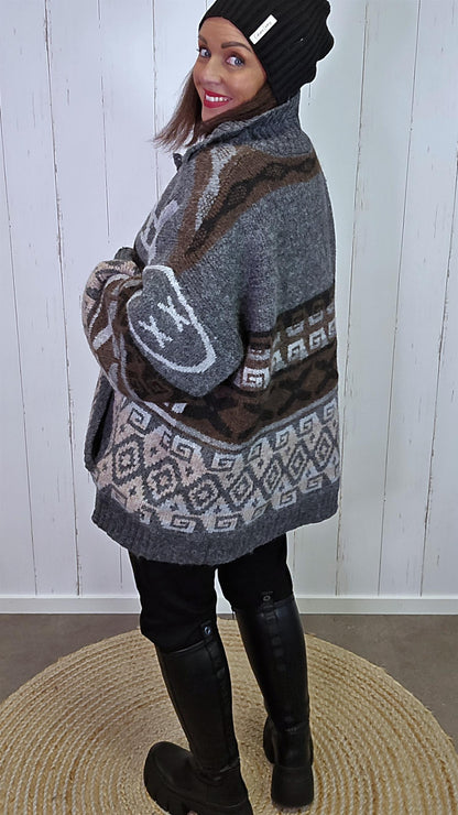 Marta brun/grå mønstret cardigan