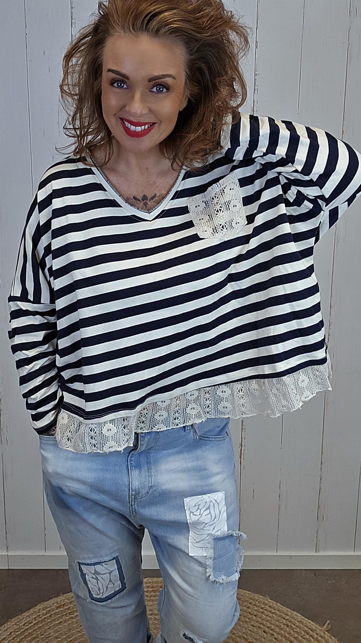 Cecilie stripet topp navy