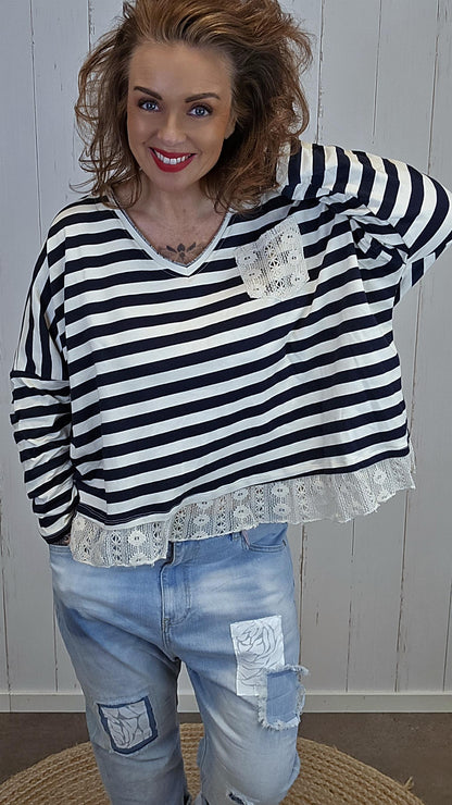 Cecilie stripet topp navy