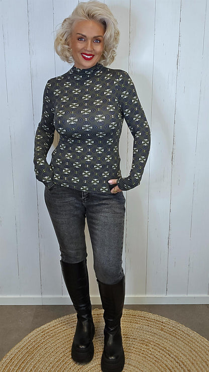 Helena mønstret topp kaki