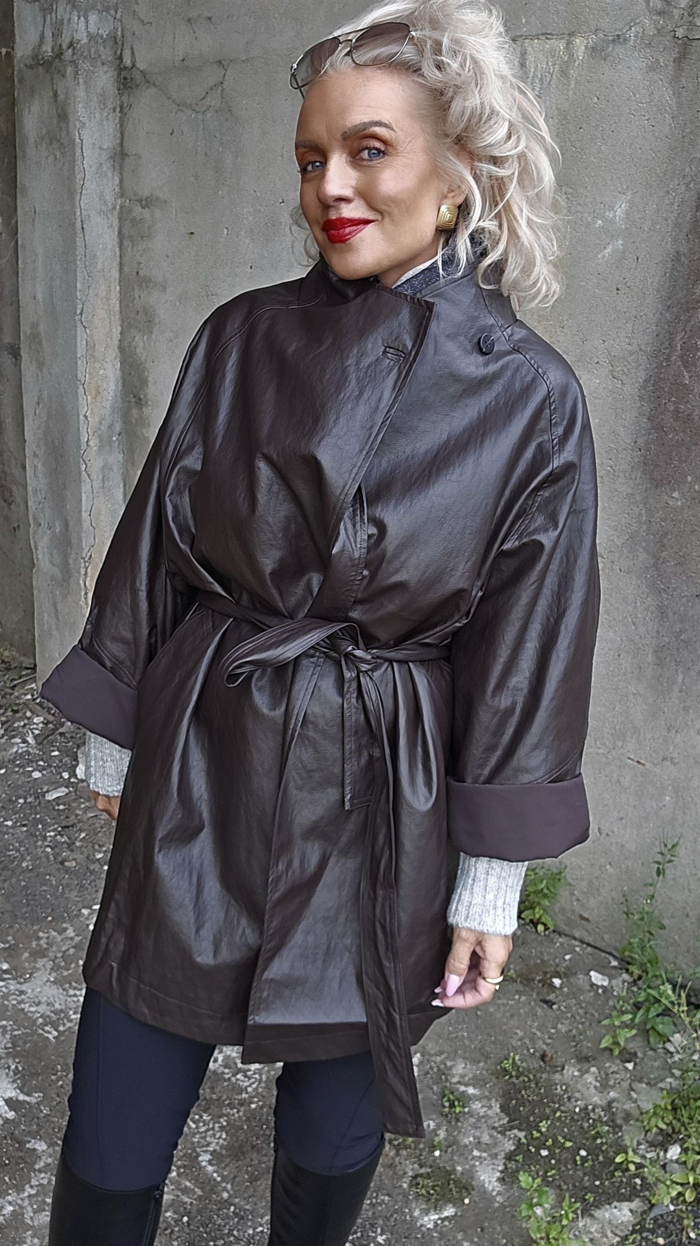 Noir eco leather coat black