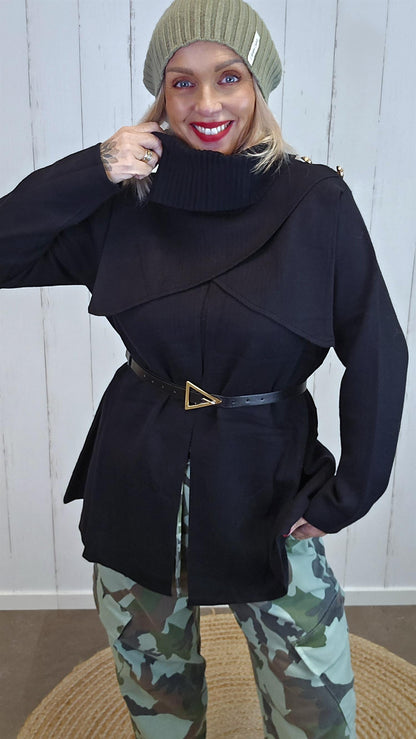 Sienna genser med omslagsdetaljer svart