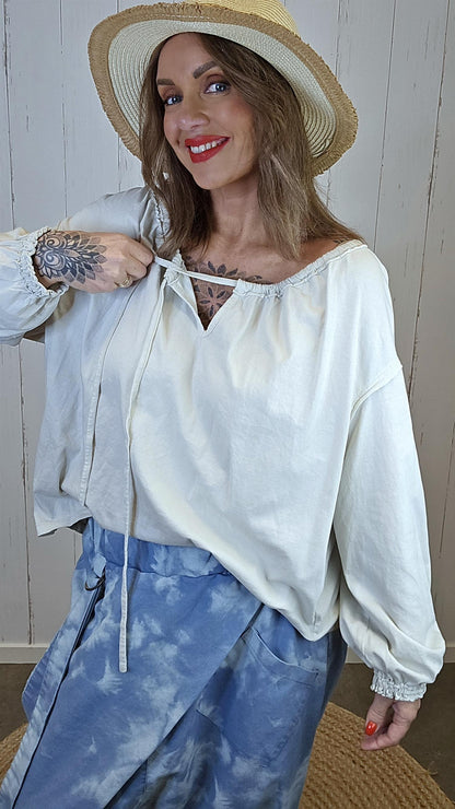 Bella bluse med knyting Beige